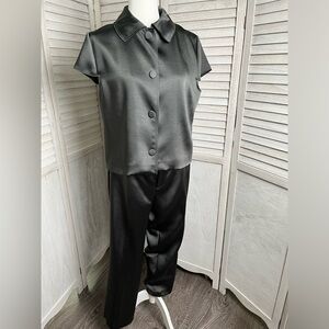 Zara pewter/black 2piece blazer/dress pants.Fringed edged satin set.szL